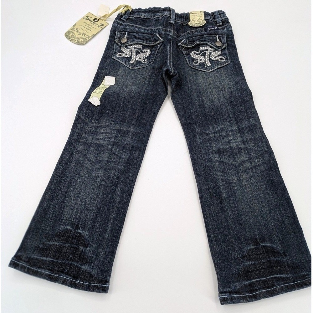 NWT Seven7 Girls‎ Flare Jeans Size 6 Regular Dark Wash Sequin Rhinestone Y2K